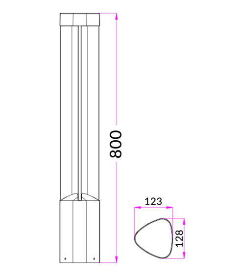 Bol2A 7W LED 3000K IP54 Bollard Grey Triangle