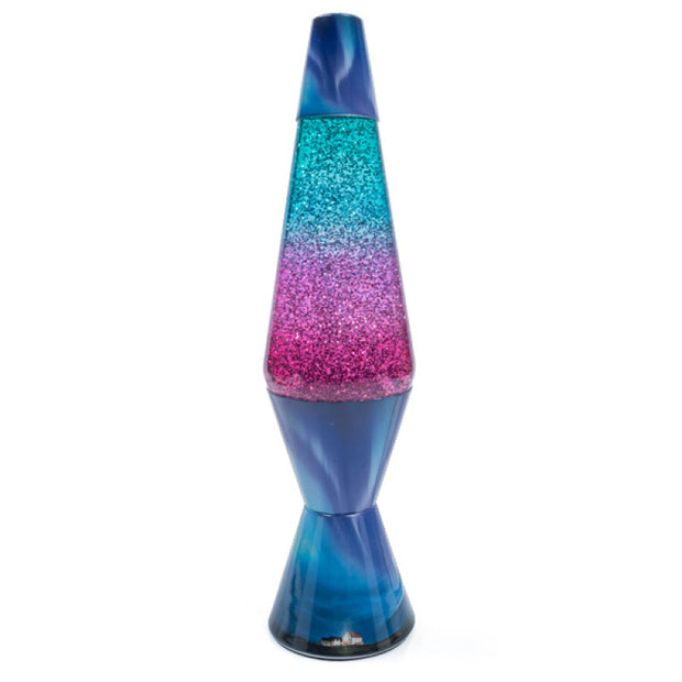 Aurora themed, diamond shaped, glitter lava lamp. Pink and blue colours.