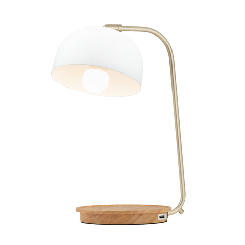 Jonte White and Wood USB Desk Lamp