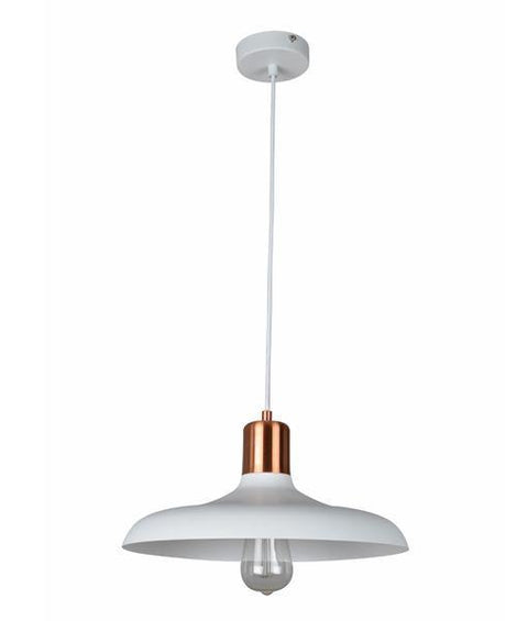 Pastel Matt White Dome Shaped Pendant Light with Copper Details - Lighting Superstore