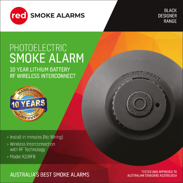 R10RFB Red Photoelectric Smoke Detector Wireless Black