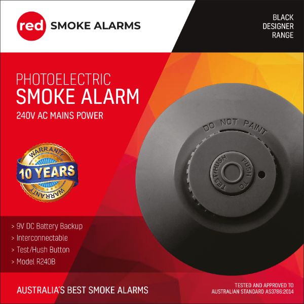 R240B Red Photoelectric Smoke Detector 240v Hardwired Black