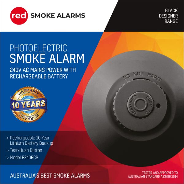 R240RCB Red Smoke Detector Rechargeable Battery Black