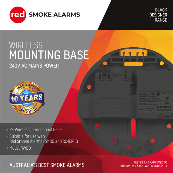 RWBB Red Wireless Mounting Base for Smoke Detector 240v Hardwired Black