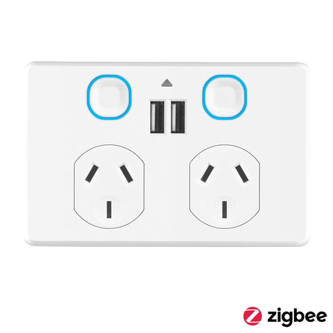 Smart Zigbee Double GPO Power Point with USB White - Lighting Superstore