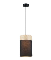 Tambura Small Oblong Black Cloth Shade Pendant with Wood Trim - Lighting Superstore