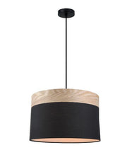 Tambura Large Round Black Cloth Shade Pendant with Wood Trim - Lighting Superstore