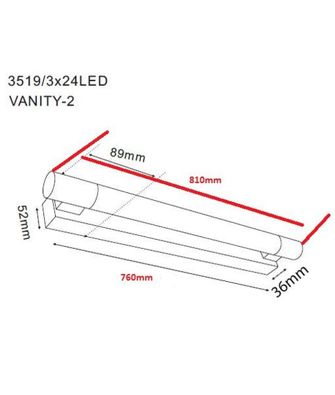 Vanity2 Interior 19.2w LED Wall Light 4000k - Long